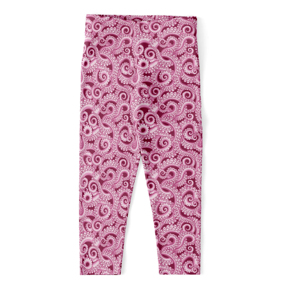 Pink Octopus Tentacles Pattern Print Women's Capri Leggings
