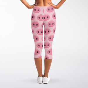 Pink Pig Nose Pattern Print Women's Capri Leggings