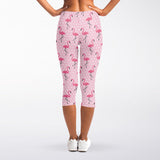 Pink Polka Dot Flamingo Pattern Print Women's Capri Leggings