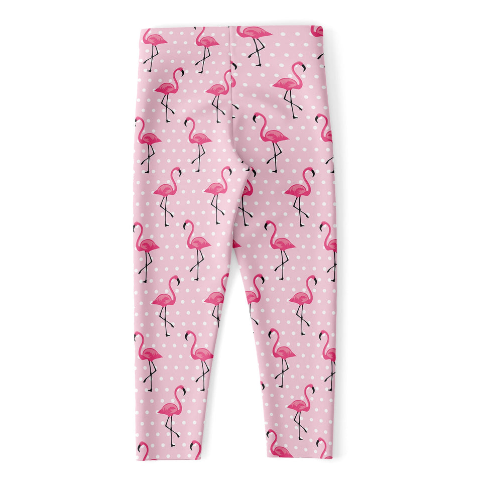 Pink Polka Dot Flamingo Pattern Print Women's Capri Leggings