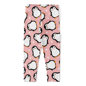 Pink Polka Dot Penguin Pattern Print Women's Capri Leggings