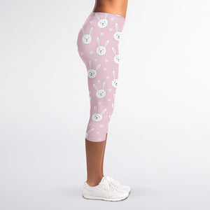 Pink Rabbit Pattern Print Women's Capri Leggings