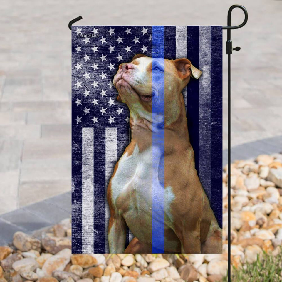Pit Bull Police Dog The Thin Blue Line America Flag | Garden Flag | Double Sided House Flag