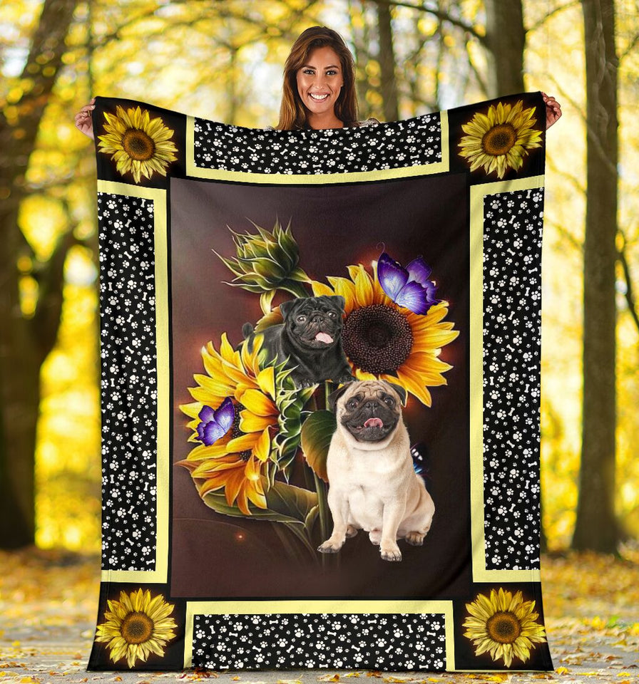 Pug dark sunflower blanket