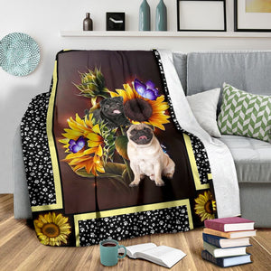 Pug dark sunflower blanket