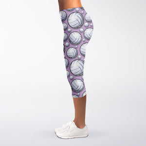 Purple And White Volleyball Print Women's Capri Leggings