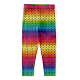 Rainbow Knitted Mexican Pattern Print Women's Capri Leggings