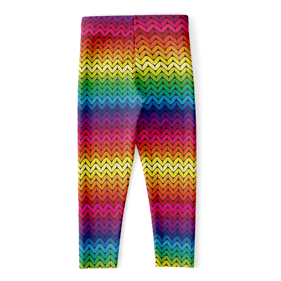 Rainbow Knitted Mexican Pattern Print Women's Capri Leggings