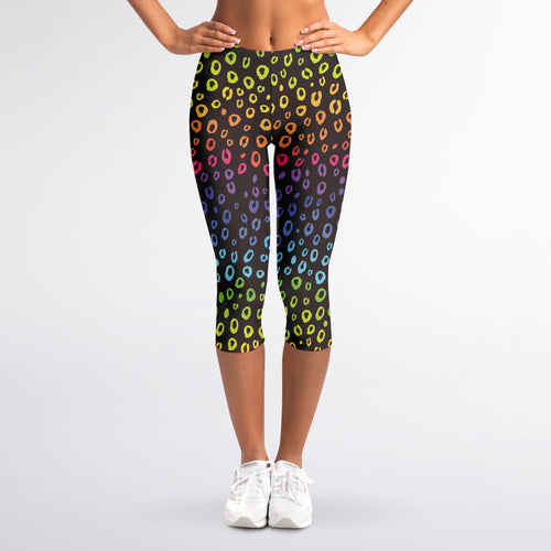 Rainbow Leopard Pattern Print Women's Capri Leggings