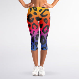 Rainbow Leopard Print Women's Capri Leggings