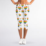 Rainbow LGBT Heart Pattern Print Women's Capri Leggings