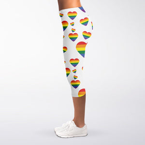 Rainbow LGBT Heart Pattern Print Women's Capri Leggings