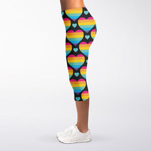 Rainbow LGBT Pride Heart Pattern Print Women's Capri Leggings
