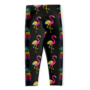 Rainbow Pineapple And Flamingo Print Women's Capri Leggings