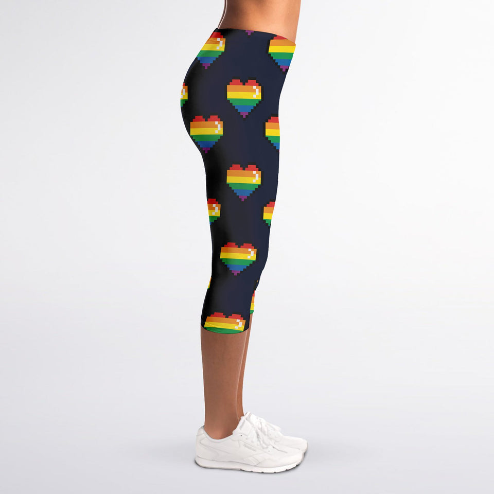 Rainbow Pixel 8-Bit LGBT Pride Heart Women's Capri Leggings