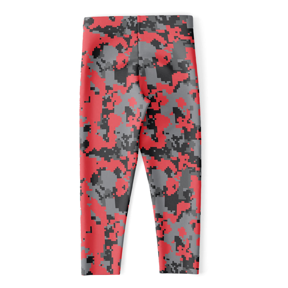 Red And Grey Digital Camo Pattern Print Women's Capri Leggings
