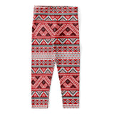 Red And White Native Tribal Print Women's Capri Leggings