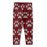 Red And White Paw Knitted Pattern Print Women's Capri Leggings