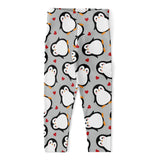 Red Heart And Penguin Pattern Print Women's Capri Leggings
