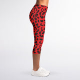 Red Leopard Print Women's Capri Leggings