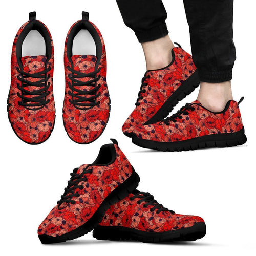 Shoes Sneaker Red Poppy Floral Pattern Print Sneakers, Sneaker Running Personalized Shoes Custom Name, Text for Women, Men - Love Mine Gifts