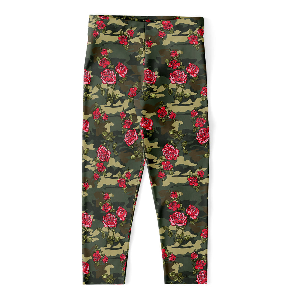 Red Rose Flower Camouflage Print Women's Capri Leggings