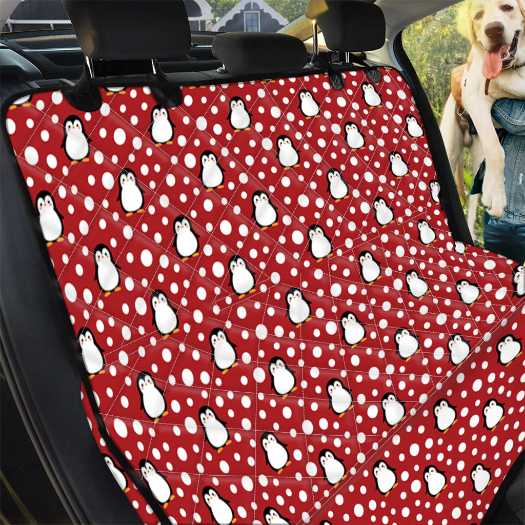 Pet Car Seat Red Snow Penguin Pattern Print Pet Car Back Seat Cover, Dog, Cat Lovers - Love Mine Gifts