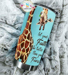 Tumbler Giraffe Let Your Faith Be Taller Than You Fears Blue Stainless Steel Custom Personalized Stainless Steel Tumbler Customize Name, Text, Number 20Oz - Love Mine Gifts