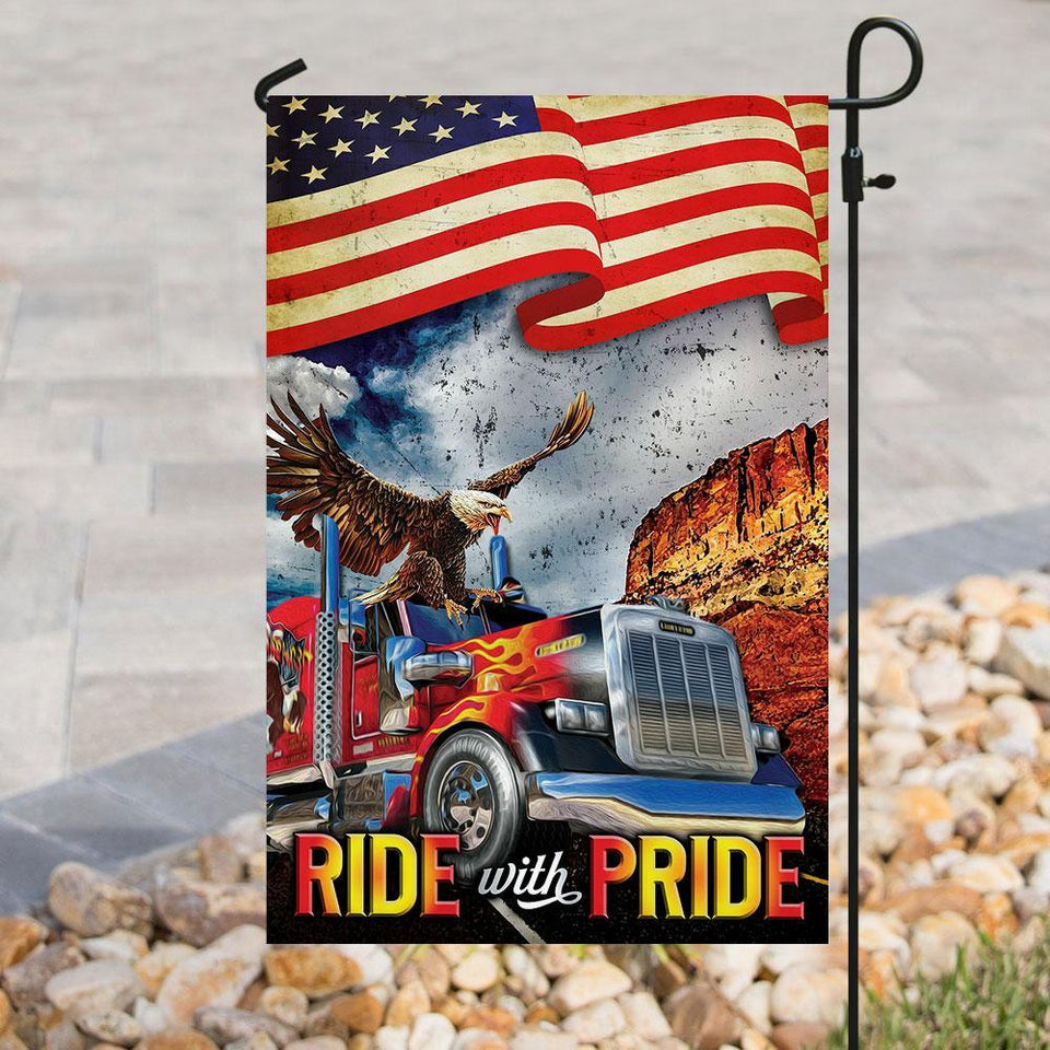 Ride With Pride Truck Driver Flag | Garden Flag | Double Sided House Flag