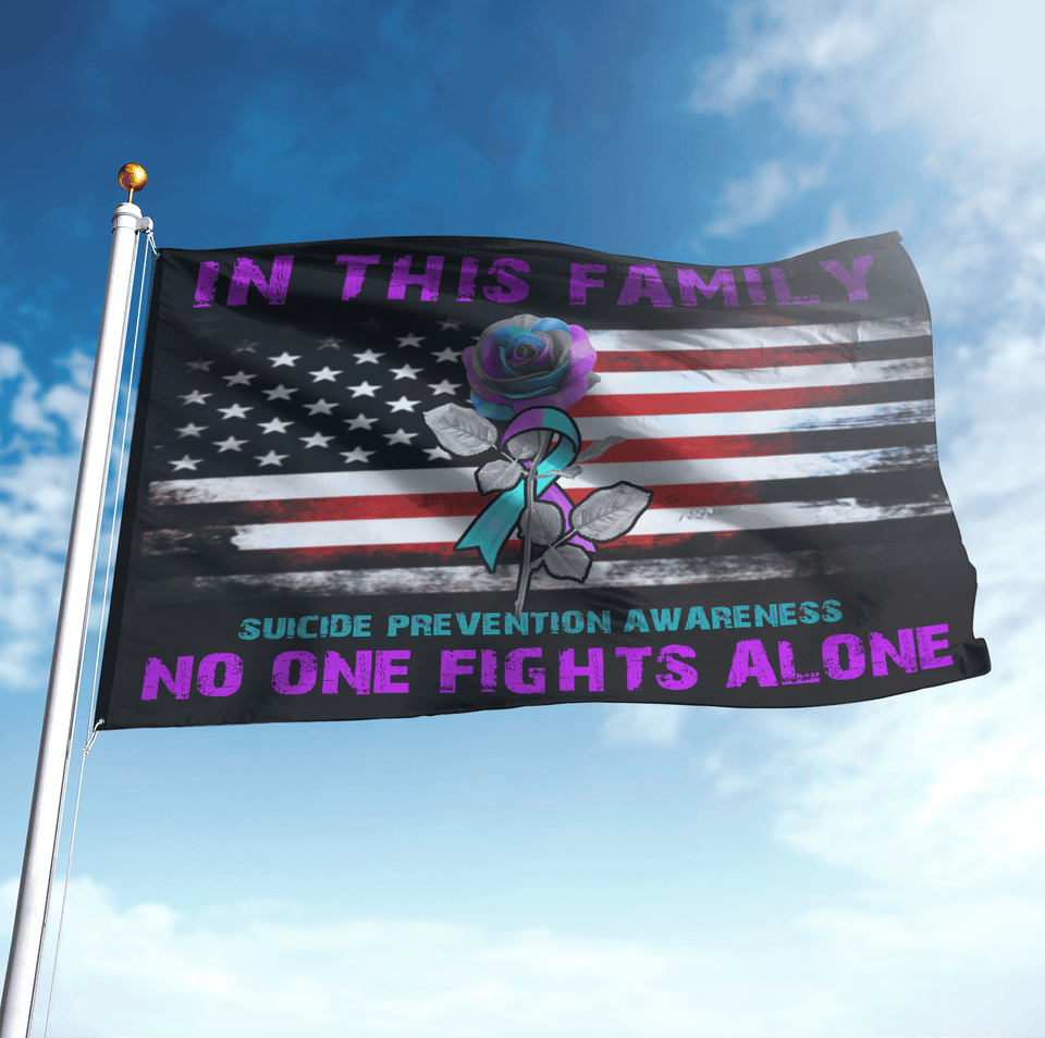 Rose Suicide Awareness Ribbon Flag In This Family No One Fights Alone | Garden Flag | Double Sided House Flag