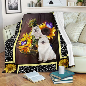 Samoyed dark sunflower blanket