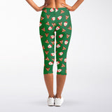 Santa Claus And Reindeer Emoji Print Women's Capri Leggings