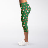 Santa Claus And Reindeer Emoji Print Women's Capri Leggings