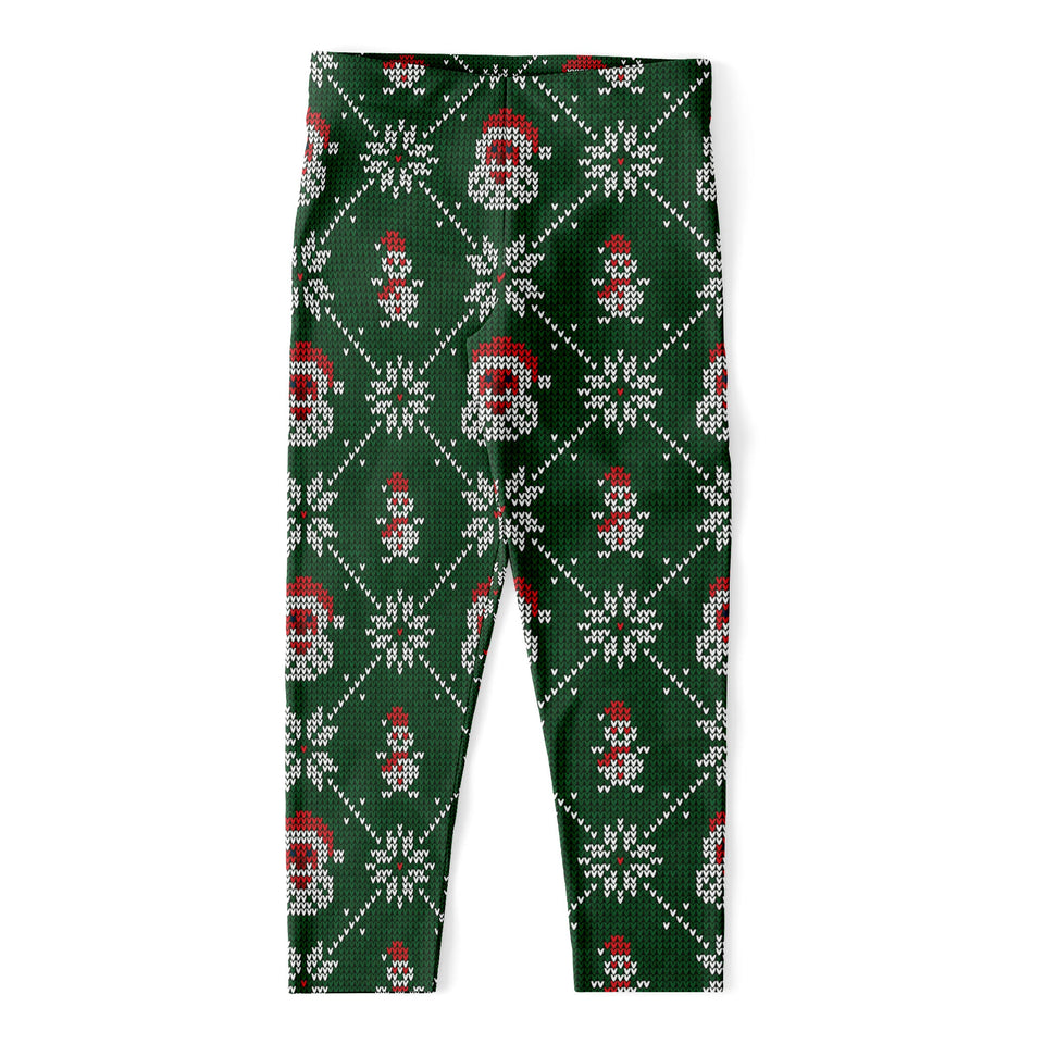 Santa Claus Knitted Pattern Print Women's Capri Leggings