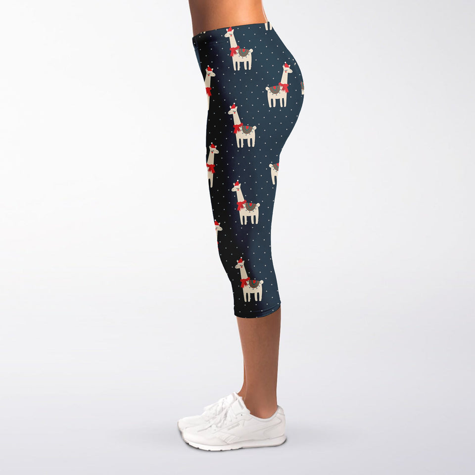 Santa Claus Llama Xmas Pattern Print Women's Capri Leggings