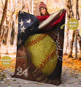 Fleece Blanket Softball - Recall Personalized Name Fleece Blanket Custom Text Print 3D, Unisex, Kid, Adult - Love Mine Gifts