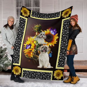Shih tzu dark sunflower blanket