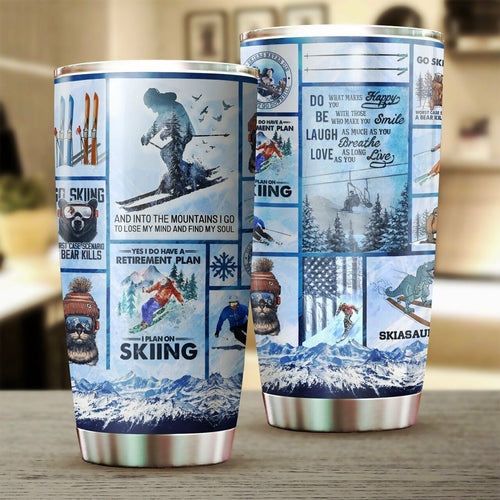 Tumbler Go Skiing Stainless Steel Tumbler Travel Customize Name, Text, Number, Image Cup - Love Mine Gifts
