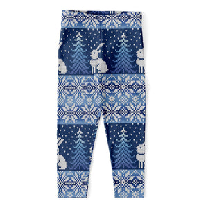 Snow Rabbit Knitted Pattern Print Women's Capri Leggings