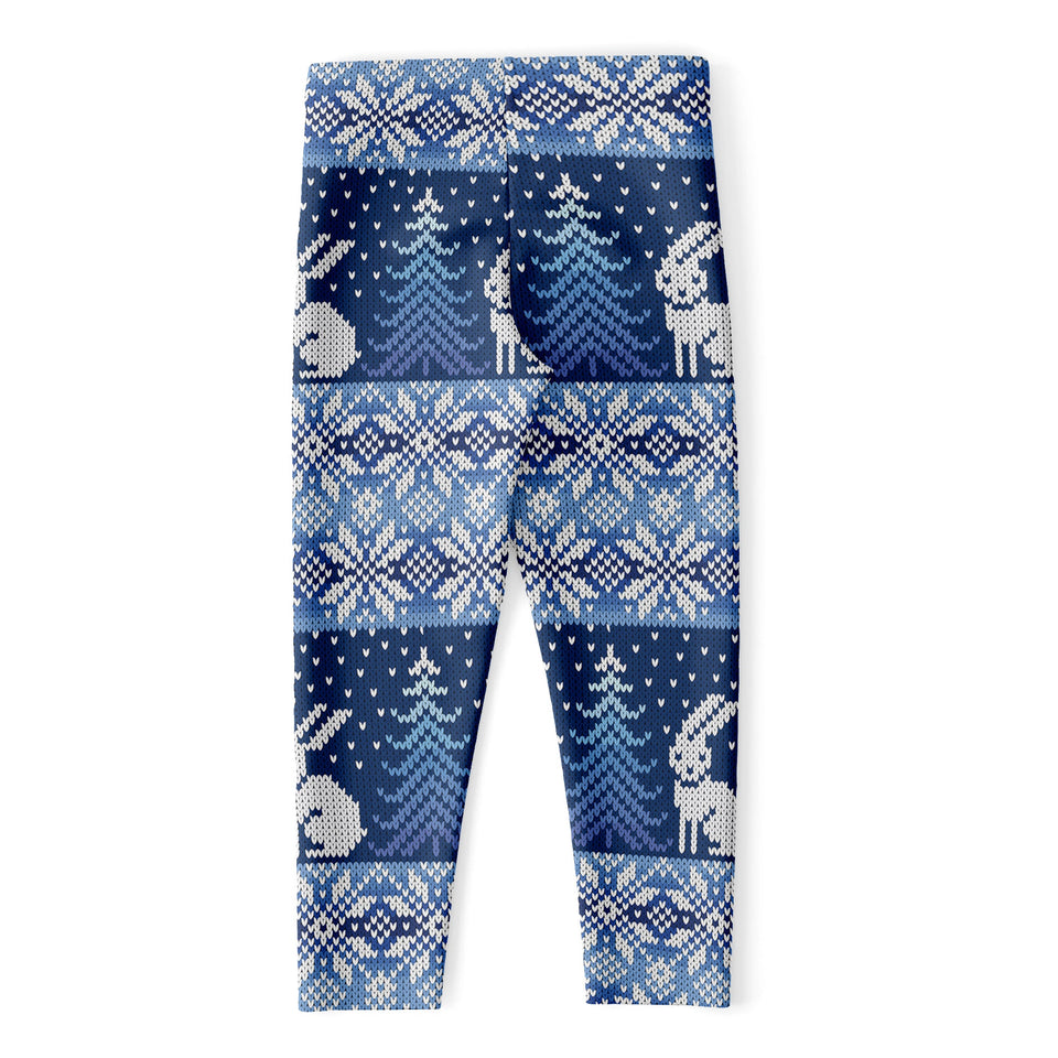 Snow Rabbit Knitted Pattern Print Women's Capri Leggings