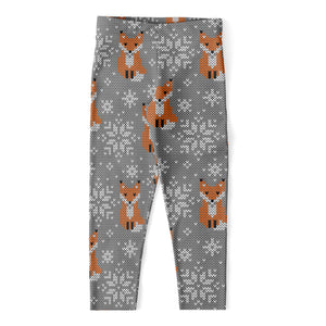 Snowy Fox Knitted Pattern Print Women's Capri Leggings