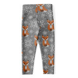 Snowy Fox Knitted Pattern Print Women's Capri Leggings