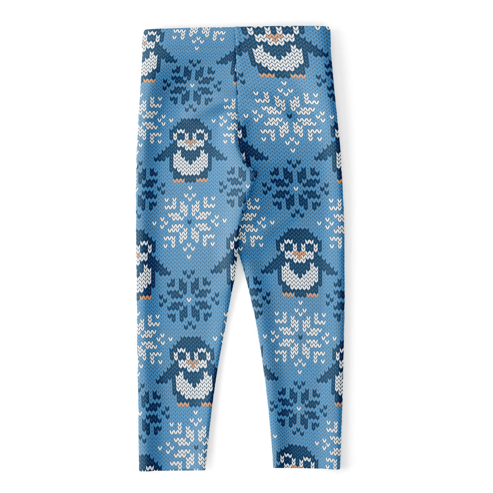 Snowy Penguin Knitted Pattern Print Women's Capri Leggings