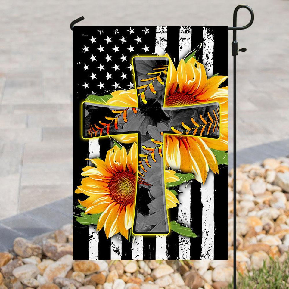 Softball Cross Sunflower American Flag | Garden Flag | Double Sided House Flag