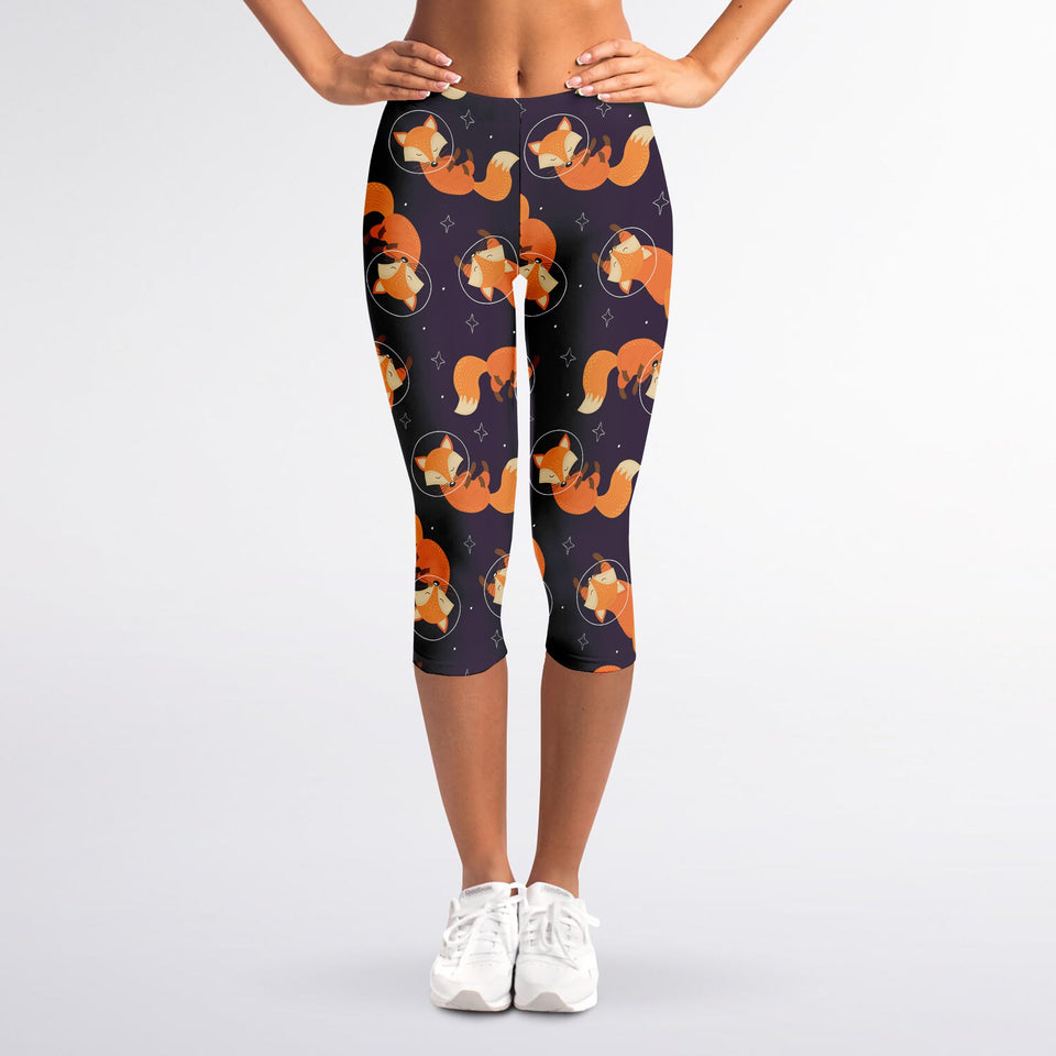 Space Fox Pattern Print Women's Capri Leggings