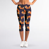 Space Fox Pattern Print Women's Capri Leggings