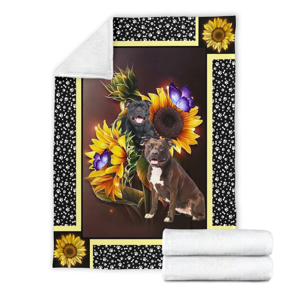 Staffordshire bull terrier dark sunflower blanket