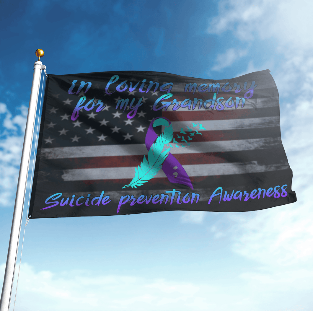 Suicide Prevention Awareness Flag : In Loving Memory For My Grandson | Garden Flag | Double Sided House Flag