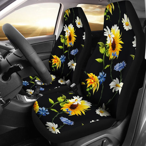 Car Seat Covers Sunflower Chamomile Bright Color Print Car Seat Covers Set 2 Pc, Car Accessories Car Mats Covers - Love Mine Gifts