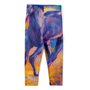 Sunset Horse Painting Print Women's Capri Leggings